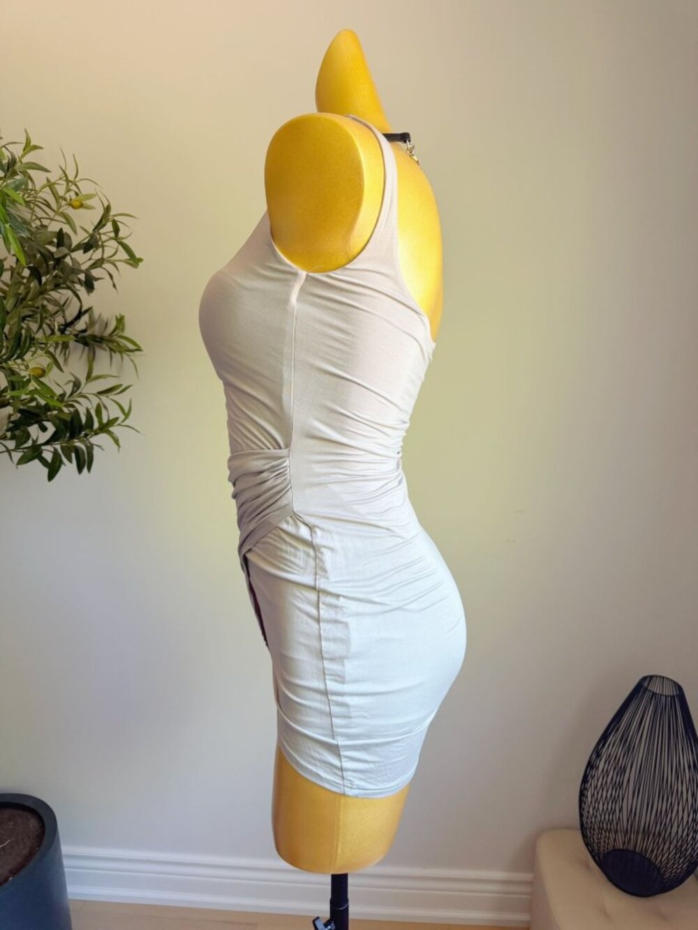 Light Gray Ruched Bodycon Mini Dress Built In Bra Small - Picture 4 of 7